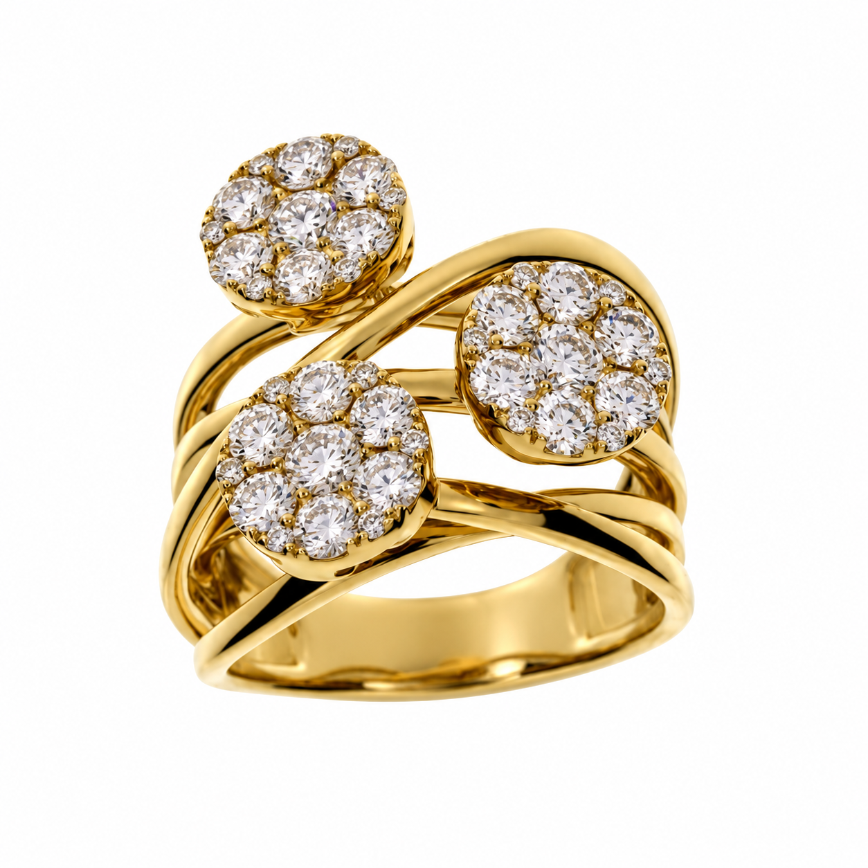 Yellow Gold Triple Diamond Cluster Ring